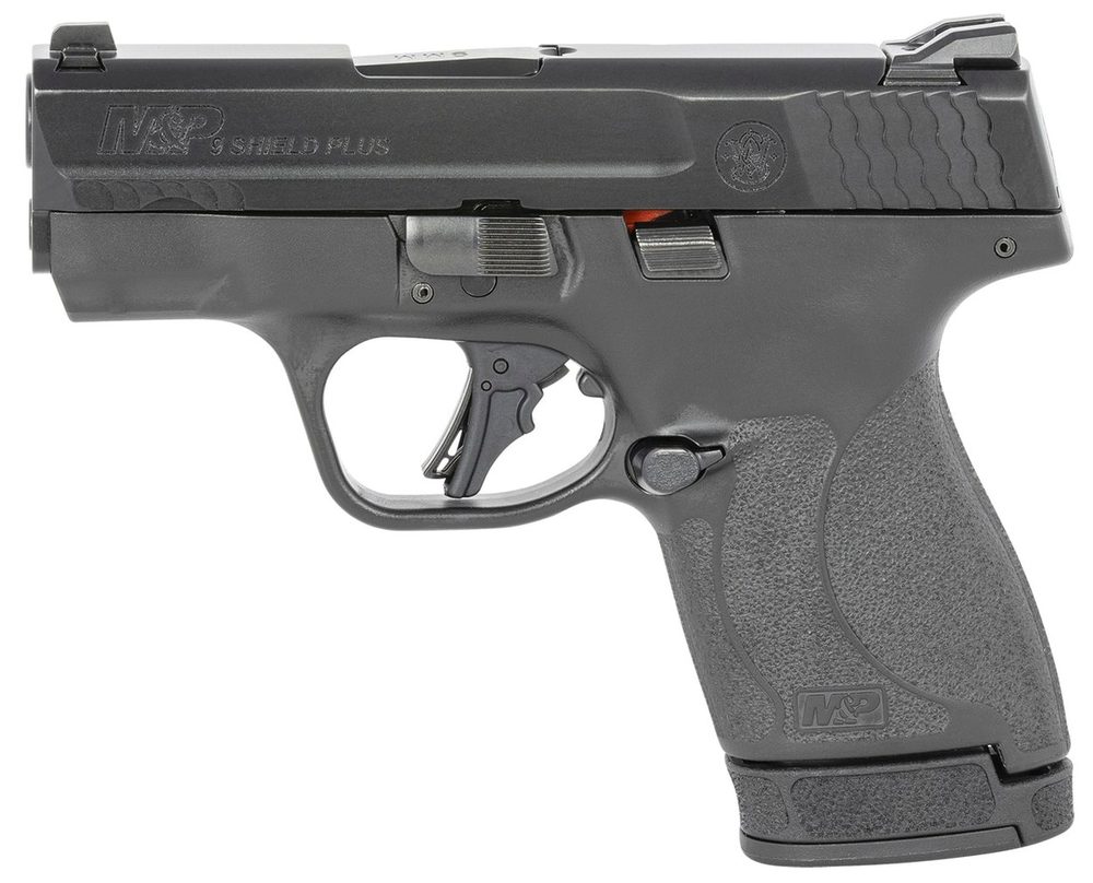 Smith & Wesson, Shield Plus, Striker Fired, Micro Compact, 9mm, 3.1" Barrel, White Dot Sights, Polymer Frame, No Thumb Safety, Flat Face Trigger, 2 Mags, 1-10Rd 1-13Rd, Black