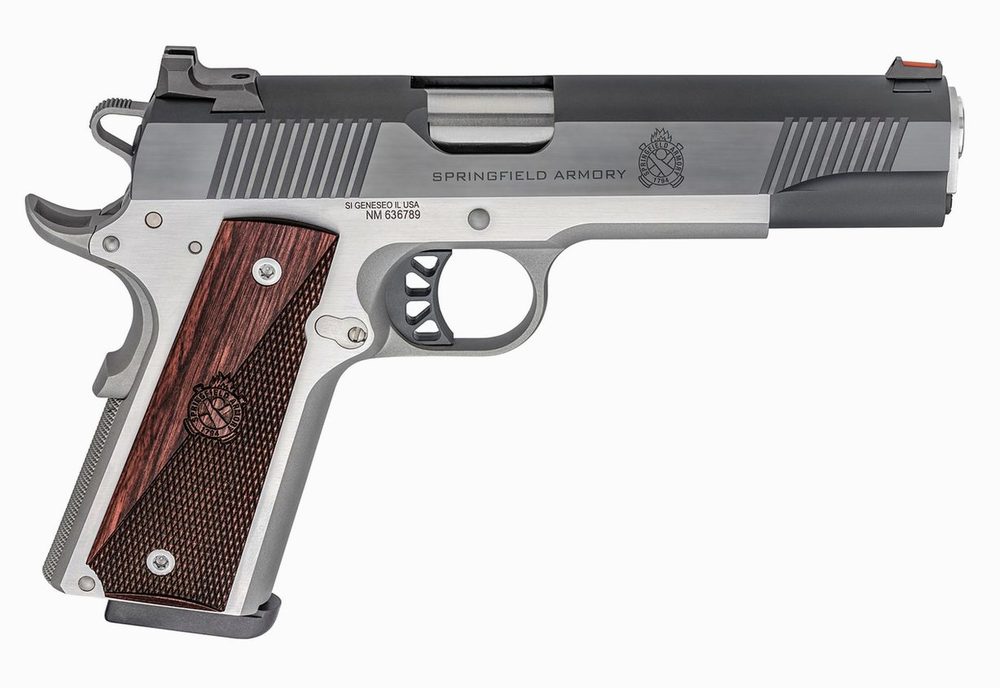 Springfieldngfield, Ronin, Semi-automatic, 1911, Full Size, 10MM, 5" Barrel, Blued Slide, Wood Grips, Stainless Frame, Fiber Optic Front Sight, 1 Mag, 8Rd