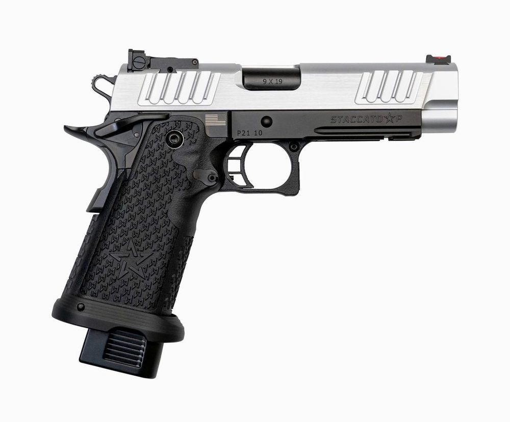 Staccato P 9mm, 4.4" Bull Barrel, G2, Dawson Fiber Optic, SS Slide, DLC Barrel, Black, 17rd/20rd
