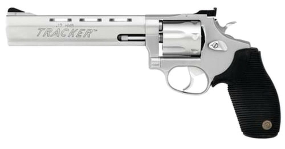 Taurus 17 Tracker 17 HMR 6.5" Barrel, Adjustable Sight Ribber Grip Overlay Blued, 7rd