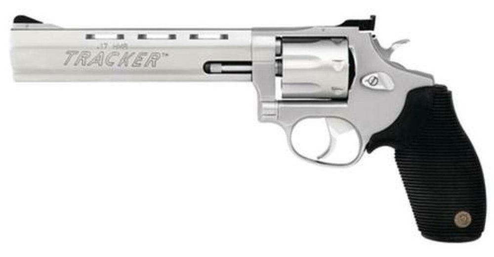 Taurus 17 Tracker 17 HMR. 6.5" Barrel, Adjustable Sight, Ribber Grip Overlay, Matte SS, 7rd