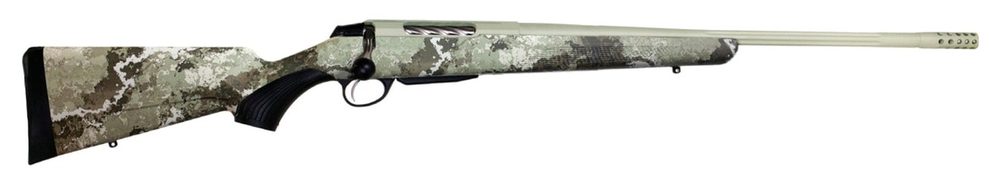 Tikka T3x Lite, Bolt Action Rifle, 300 WSM, 24.38" Fluted Barrel, 1:11 Twist, Threaded 5/8x24, Veil Alpine Camo, Synthetic Stock, Cerakote Barrel and Action, Green Color, Right Hand, 3Rd, 1 Mag, Includes Matching Muzzle Brake