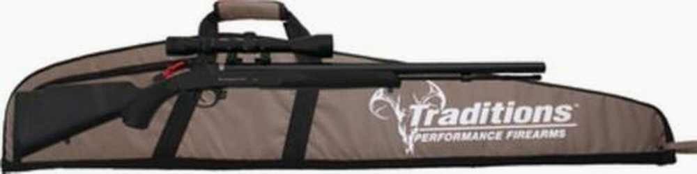Traditions Black Powder Buckstalker Scoped Gun Case Package 50 Caliber 24 Barrel Blue Finish 3 9x40mm Duplex Scope Black Synthetic Stock
