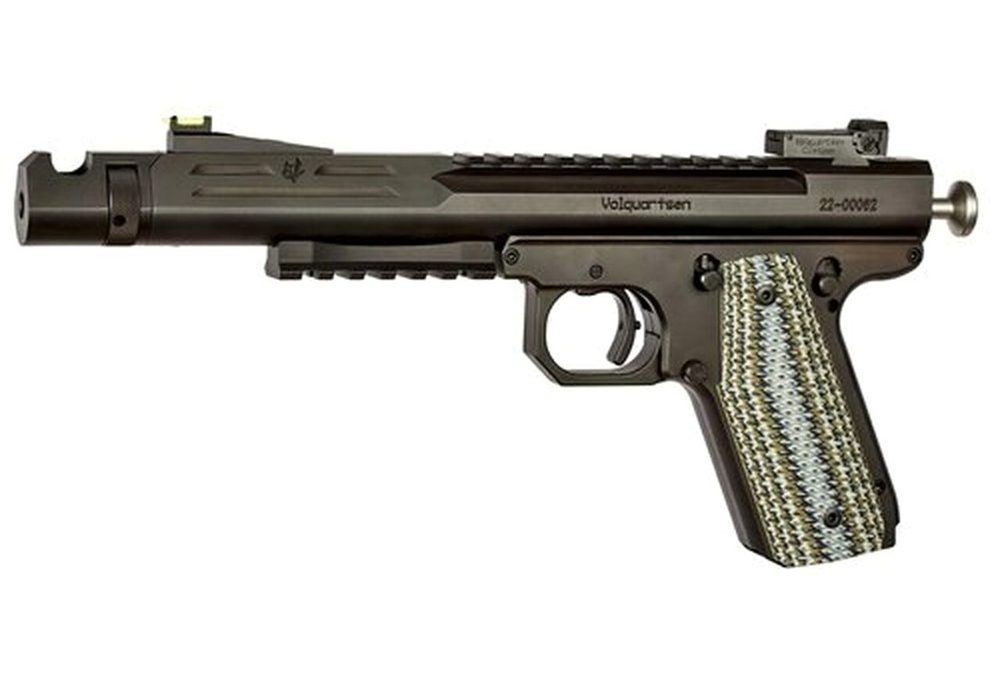 Volquarsen Scorpion .22 WMR, 6" Barrel, Hi-Viz Front/Tritium Rear, Predator Green VZ Grips, Black, 9rd