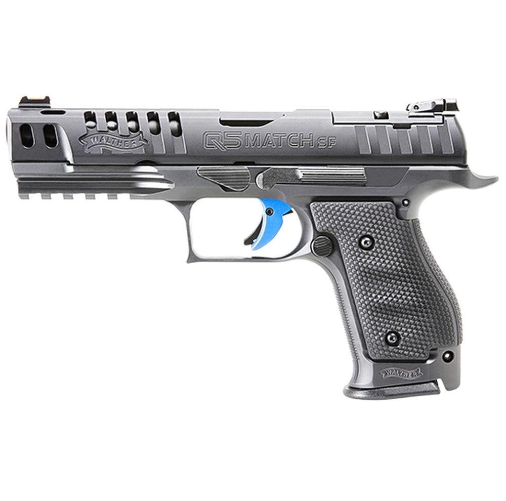 Walther PPQ Q5 Match Striker Fired 9mm, 5" Barrel, Black Tenifer, Fiber Optic Front, Adj Rear, Optics Ready, Mounting Plates Incl- Trijicon, Leupold, Docter, 3x15rd Mags
