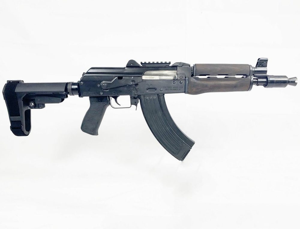 Zastava ZPAP92 With Booster AK-47 Pistol 7.62 x 39 10" Barrel Dark Wood, Top Rail, SB3 Brace, 30rd Mag